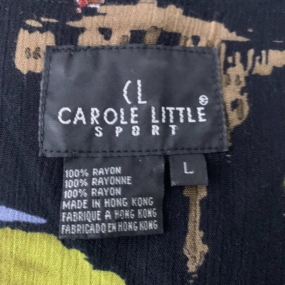 Vintage 90s Carole Little Dress Shirt Set L Black Button Up Short Sleeve Rayon - Picture 8 of 12